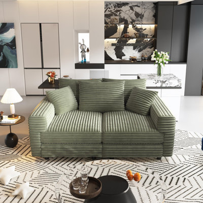 82.7 - Inch Corduroy 3 Seat Convertible , Luxurious Comfort Cloud Couch With Multiple Pillows, Solid Wood Frame, Adjustable Ottomans 82.7", Corduroy, Couch, Soft Ottomans, Relaxing
