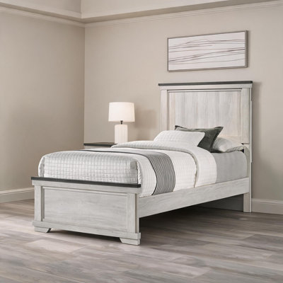 Cadre de lit à panneau en bois massif, blanc pur et brun, lit simple de style rustique de style campagnard pour chambre d'enfant