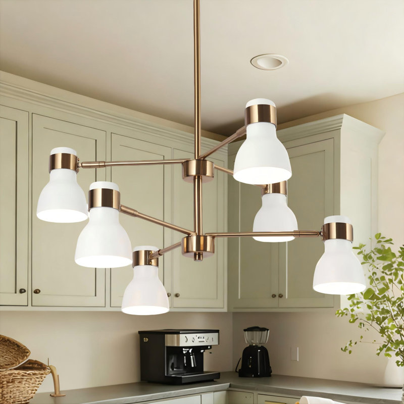 Mantasha 6-Light Modern Sputnik Black/White/Brass Chandelier, White