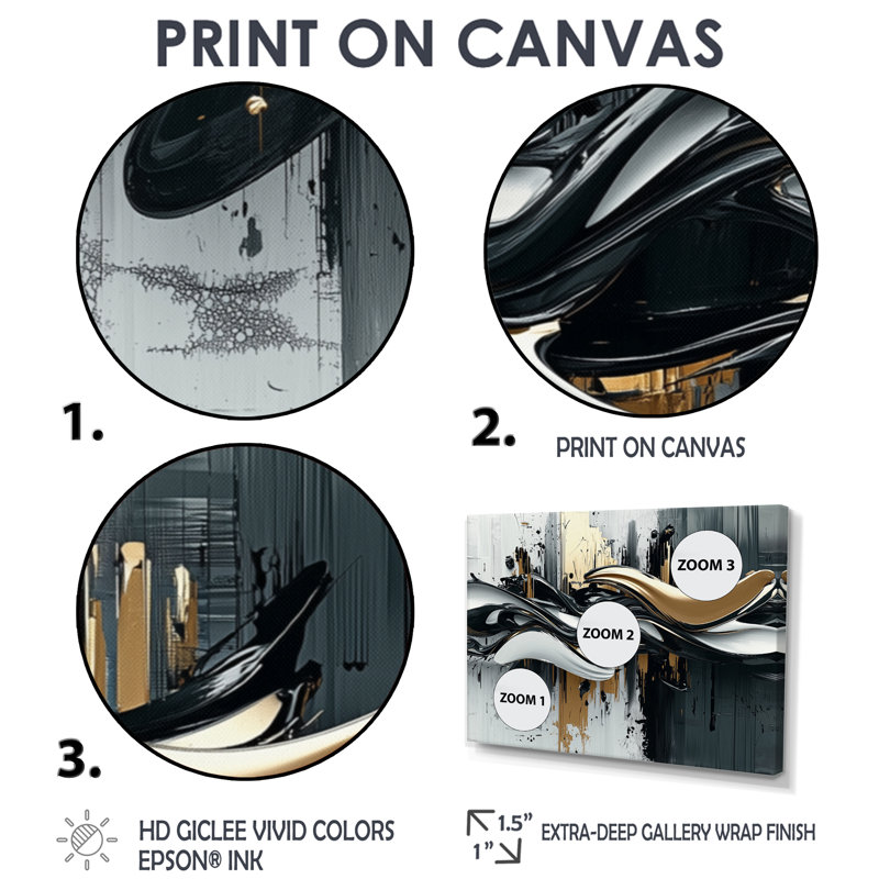 «Widger Goldern Black Shifting Ink Waters I», reproduction d'art sur toile encadrée transitionnelle, Noir, noir, noir, noir