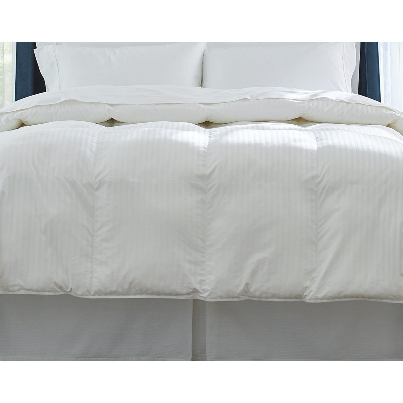 Pointehaven Damask Woven Stripe Sateen 300TC Cotton Down Alternative Oversized Satin Piping Comforter, Full/Queen