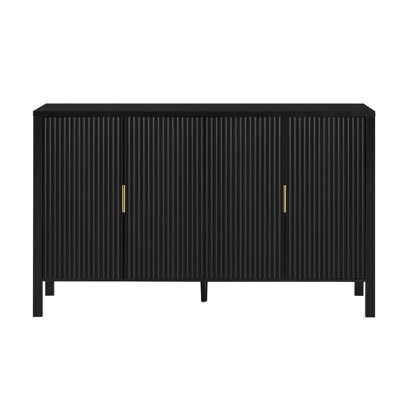 Armoire de rangement à portes rayées 4 portes avec crochets et tablettes réglables Carl Modern