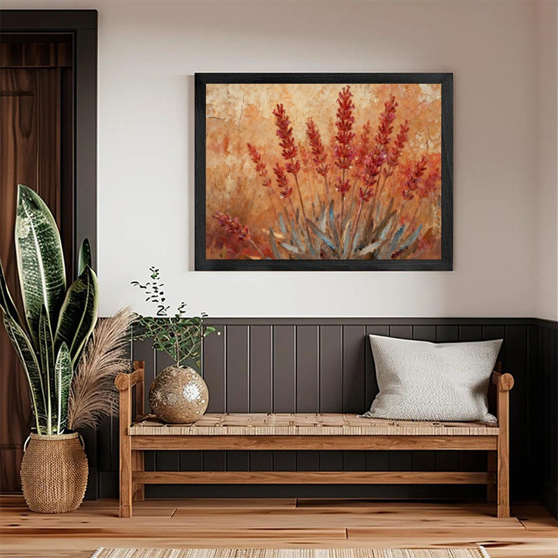 Art mural floral noir, lavande rouge rustique, paysage botanique rétro, impressions encadrées, H 9 po x l 11 po