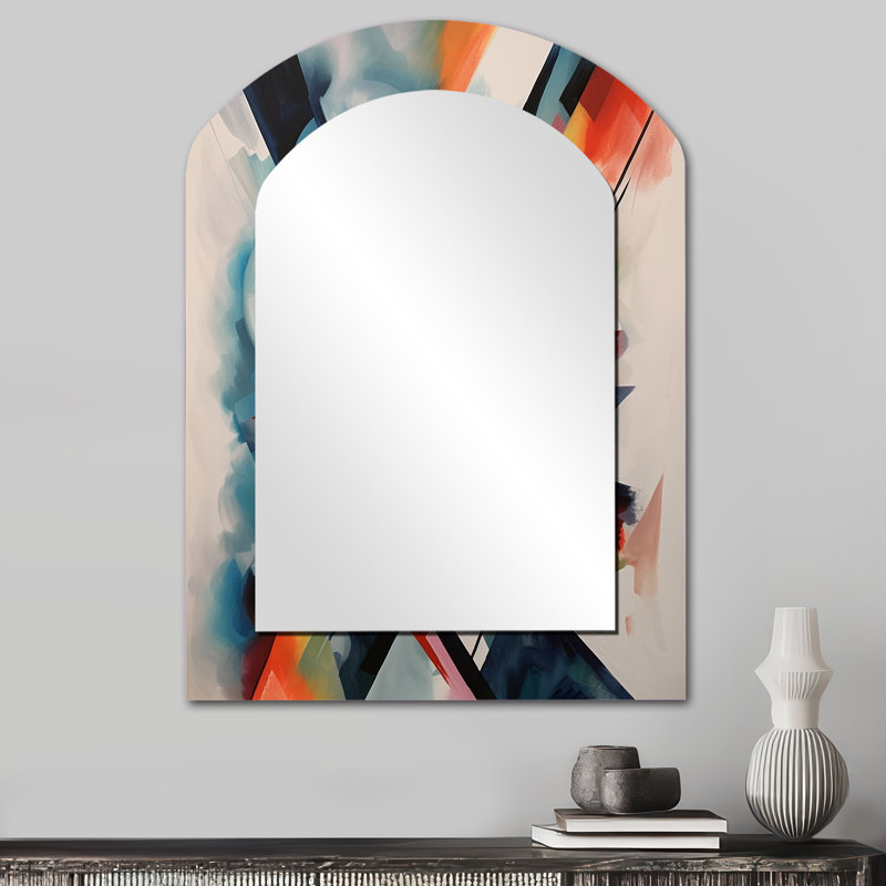 Bleu abstrait et fractales abstraites III - miroir décoratif en arc abstrait sur métal, 34 po x 25 po