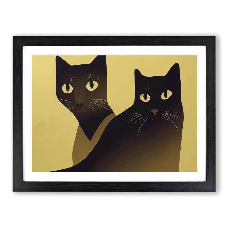 XH1022-9011X The Two Cats Abstract - Single Picture Frame Print, 25cm H x 34cm W x 2cm D, Black