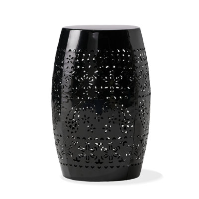 Barrel-shaped Metal Side Table Black Iron Lace-cut Design Indoor Outdoor Patio Garden Living Room Accent Furniture