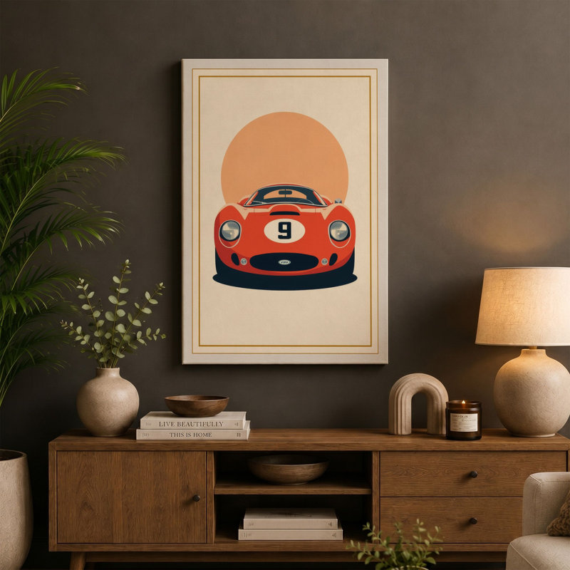 Speed in Red Mid-Century - Wrapped Canvas, 24x16 - 61.0 x 40.6 cm, Cream Border