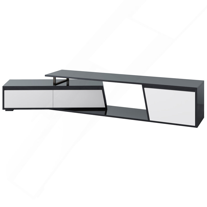 Meuble télé moderne, minimaliste, rectangulaire, extensible, avec 2 tiroirs et 1 armoire pour le salon, jusqu'à 100 po, Noir