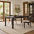 Rectangular Dining Table with Parquet-Style Top, Rounded Corners, and Adjustable Feet for Modern Interiors