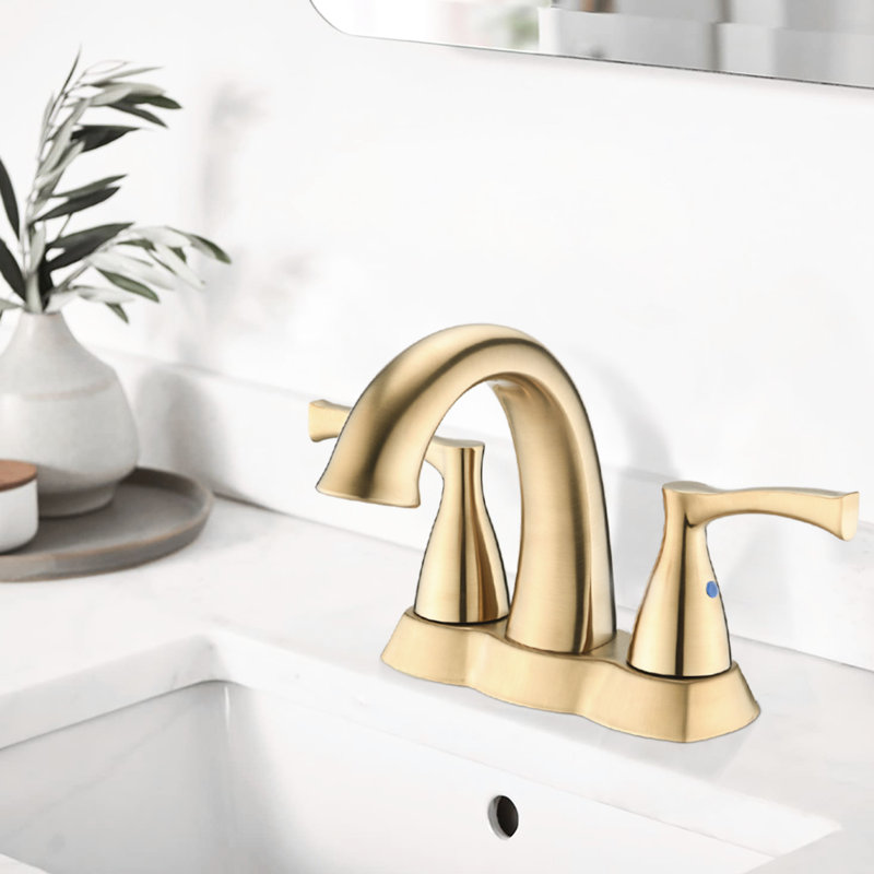 Brushed Gold 2 Handle Bathroom Faucet With Pop-Up Drain - High-Grade Solid Brass, 4-Inch , Long Reach Spout, Water, Stain & Vandal Handles, Fine Brass Material, Drain, Corrosion Coating