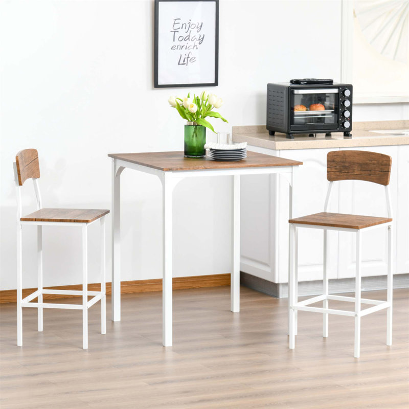 Ensemble de table de bar à hauteur de comptoir 3 pièces avec pieds et repose-pieds en acier pour espaces compacts