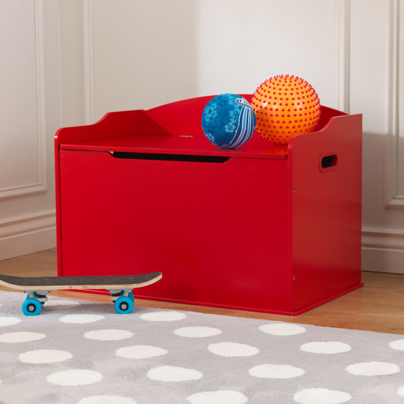Austin Wooden Toy Box/Bench with Safety Hinged Lid, Red