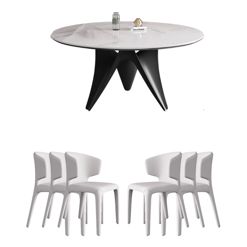 Modern Simple Sintered Stone Dining Table 6 - Person Pedestal Dining Set, 29.53"H x 53.15"L x 53.15"W