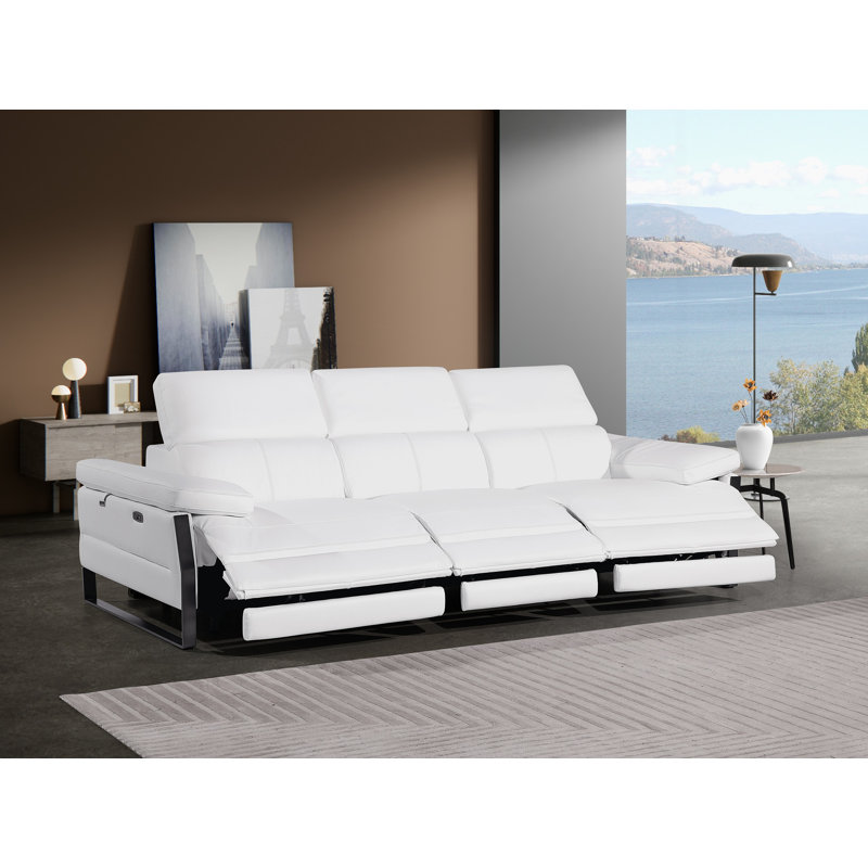 Top Grain Italian Leather Modular Power Triple Reclining Sofa With Power Headrests, White