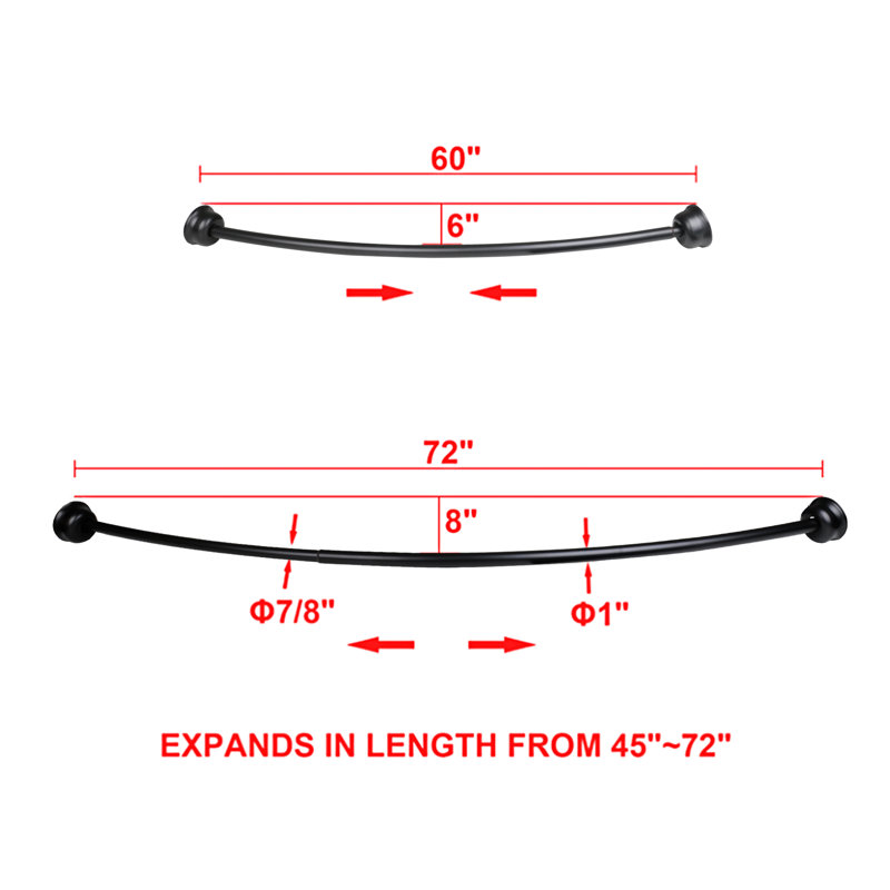Black Aluminum 72" Curved Shower Rod with PEVA Liner