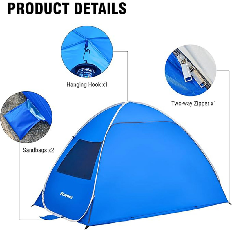 Abri de soleil pour tente de plage pour 3/4 personnes, parasol portatif