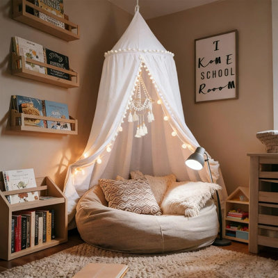 Lit à baldaquin avec pompon en coton pour lit de bébé