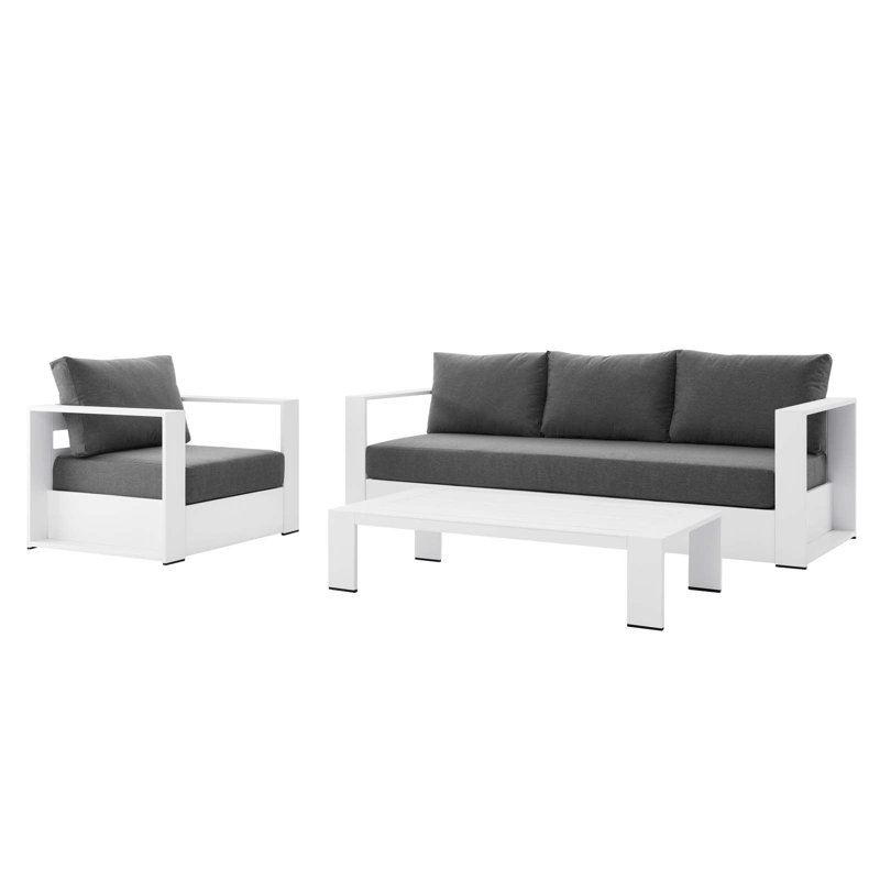 Modway Tahoe Outdoor Patio Powder-Coated Aluminum 3-Piece Set, Charcoal, White