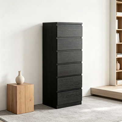 6 Drawer Dresser,Modern Storage Chest Of Drawers,18.9In Black Dresser For Closet With Handle-Free Design, Closet Chests Organizer For Bedroom, Living Room,Black