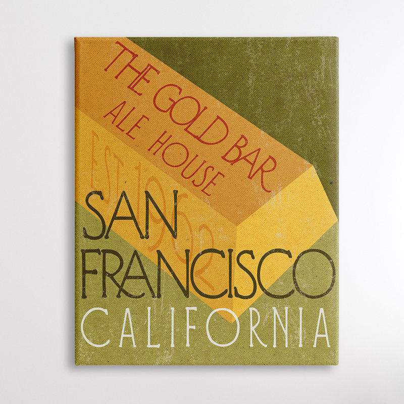 Gold Bar Ale House Retro Bar San Francisco par Daphne Polselli, H 48 po x l 36 po, Toile tendue