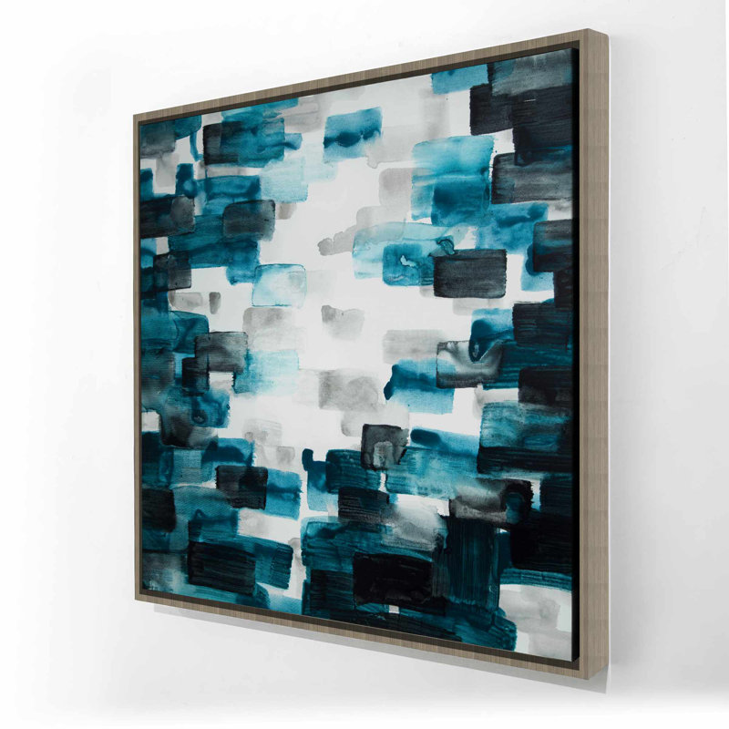 Toile turquoise et grise - Cadre bleu