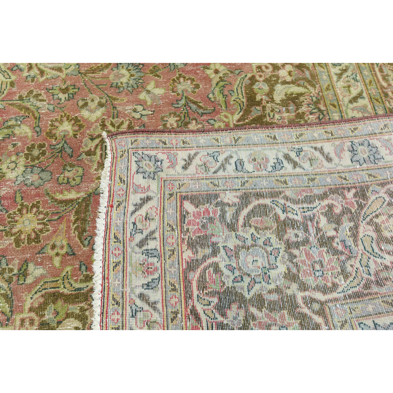 Tapis rouge / vert en laine noué à la main de conception unique 9 pi 5 po x 15 pi 3 po années 1960 Heracles