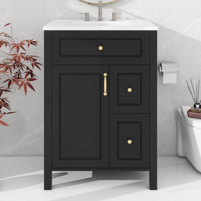 Meuble-lavabo de 24 po avec lavabo en céramique, 1 porte à fermeture en douceur et 2 tiroirs à fermeture en douceur