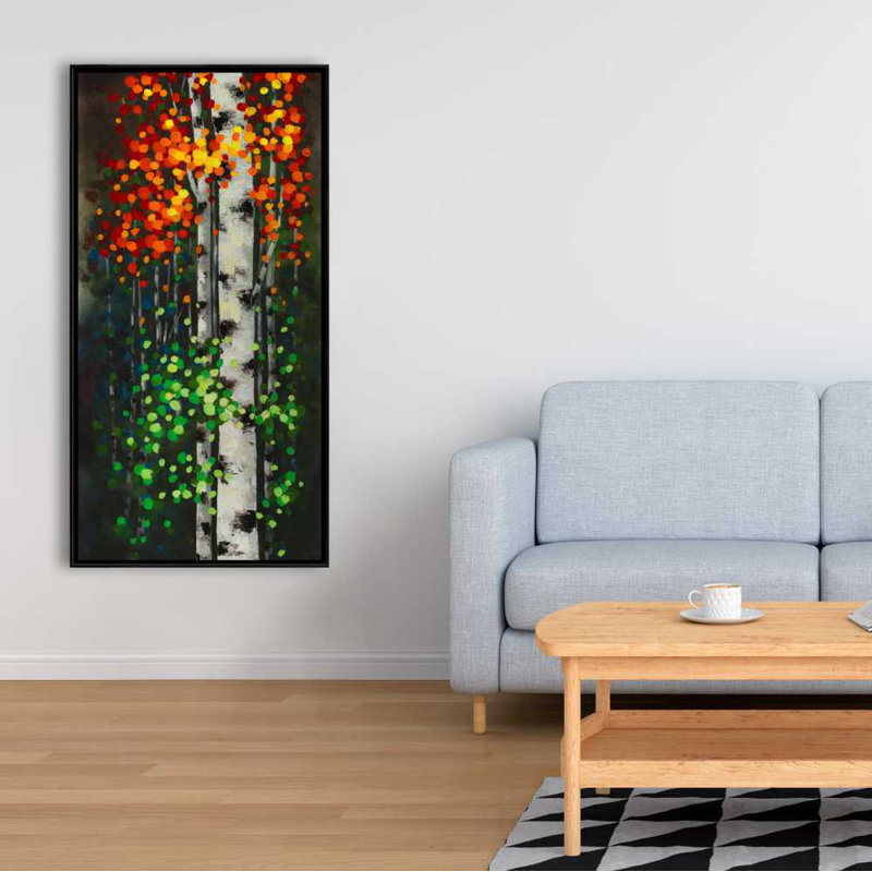 Birch with Two-Tone Leaves - Framed Canvas for Living Room Decor
