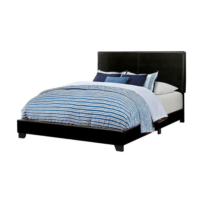 Grand lit à panneau tapissier noir avec une esthétique contemporaine pour le revêtement en similicuir de chambre à coucher et une surface de sommeil lisse