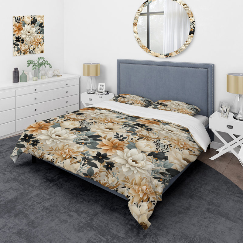 Ensemble de housse de couette à motif floral White Blossoms In Paradise I, Housse de couette simple + 1 taie décorative stan