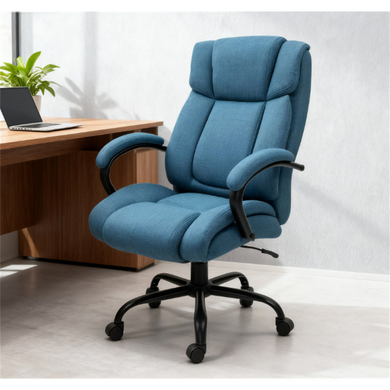 Fauteuil de direction confortable en tissu bleu avec accoudoirs rembourrés, Lin bleu
