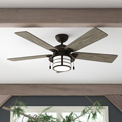 54" Key Biscayne 5 - Blade Outdoor Standard Ceiling Fan with Pull Chain and Light Kit Included