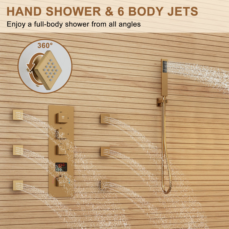 Brushed Gold Multi-head Wall Mounted Rain Shower System