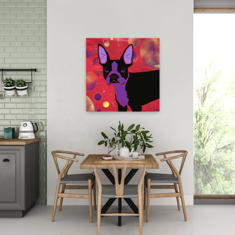Art contemporain pour chien «Bubbles Boston», H 32 po x l 32 po
