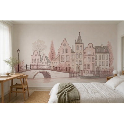 Papier peint amovible représentant un canal hollandais à Amsterdam, décor mural représentant une ville européenne
