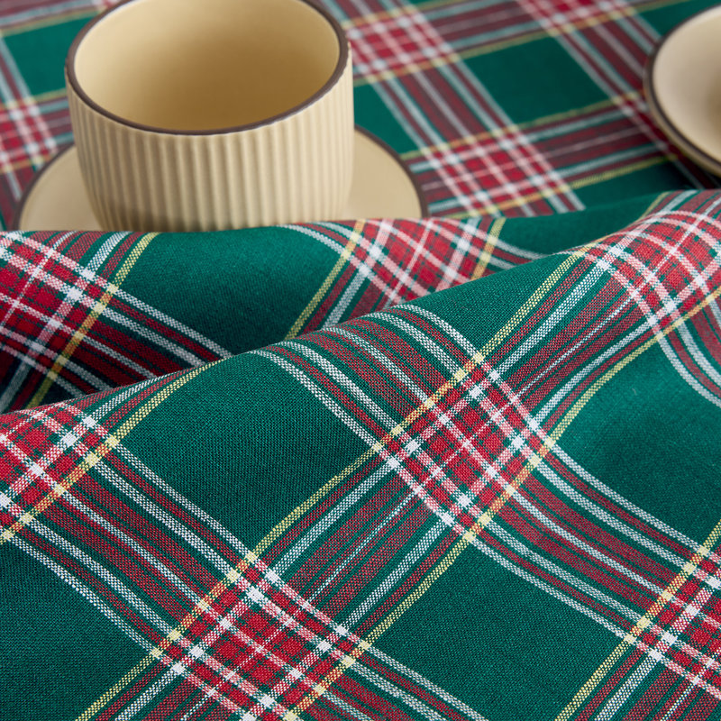 Green Tartan Plaid - 100% Pure Linen Tablecloth, 144" x 60"