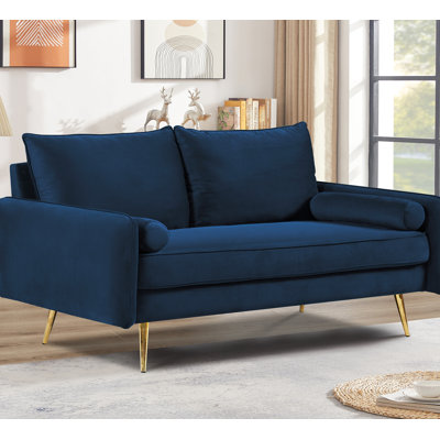 Modern Velvet Loveseat with Gold Metal Legs