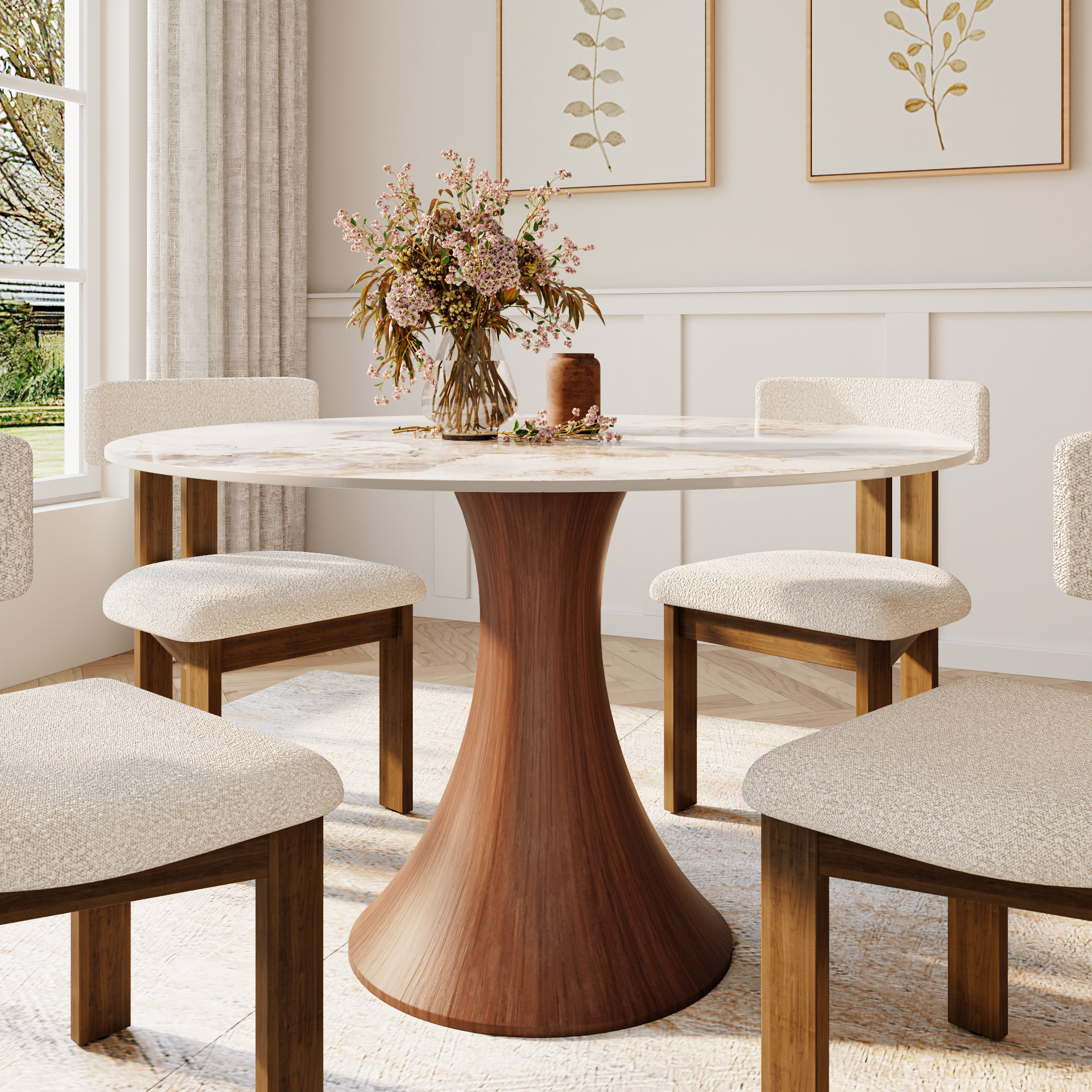 Ivy Bronx Mid-Century Modern Round Dining Table For 2-4 Stone Tabletop ...