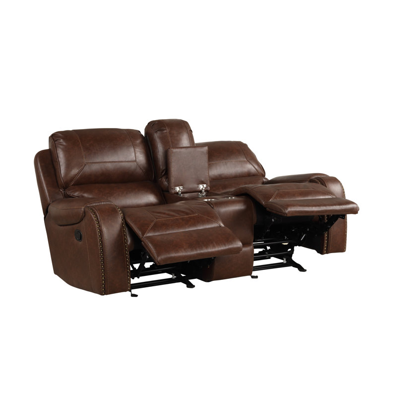 Wheresford 77.95'' Faux Leather Reclining Loveseat, Brown Faux Leather
