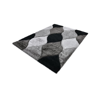RugGuy Geometric Contemporary Area Rug - Black & Gray Diamond - for Living Room, Dining Room - 5'3" x 7'3" , Shed-Free, Easy to Clean