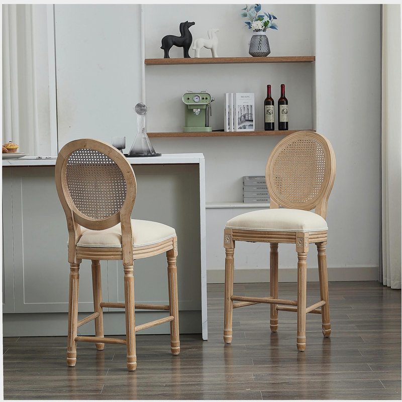 Ensemble de tabourets de bar en bois massif 2 pièces, tabourets de bar en bois de style champêtre classique avec accoudoirs, tabourets de bar de cuisine, utilisés pour les comptoirs de bar - beige