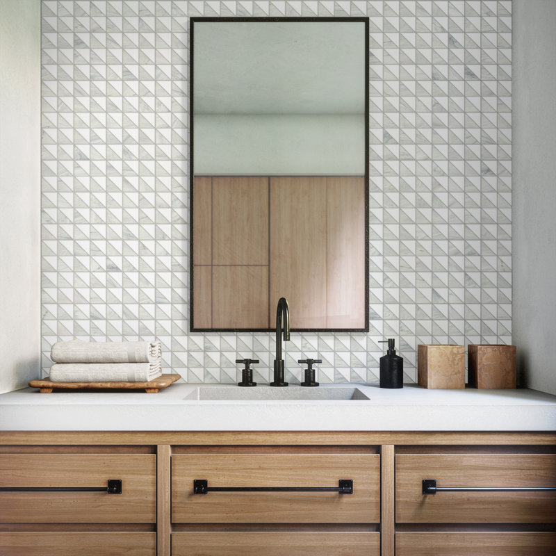 Gamma Natural Stone Triangle Wall and Floor Mosaic Tile (Set of 10), Mystic Blend