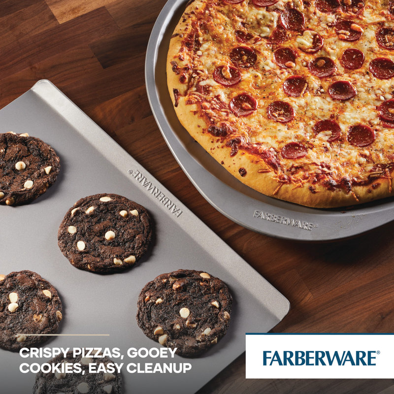 Gray Nonstick Steel Baking Sheet and Pizza Crisper Pan Set