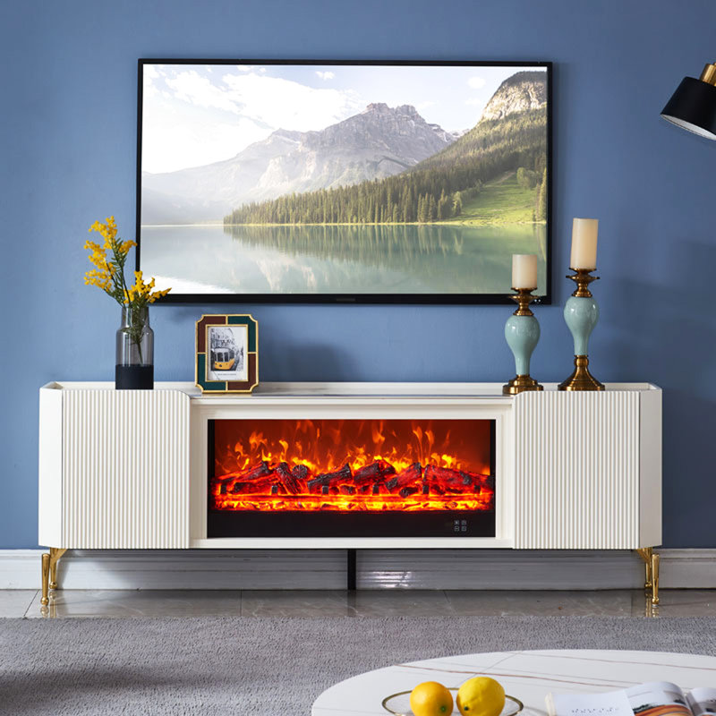 Meuble télé avec foyer en bois massif, H 23,62 po x l 78,74 po x l 13,78 po
