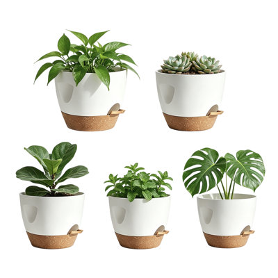 5-Pack Self-Watering Plastic Planter with Water Reservoir & Wick