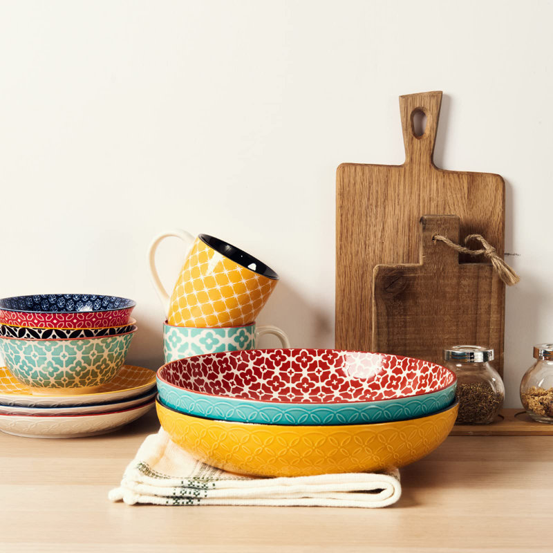Vibrant Multicolor Ceramic Serving Bowls Set for Salad and Pasta