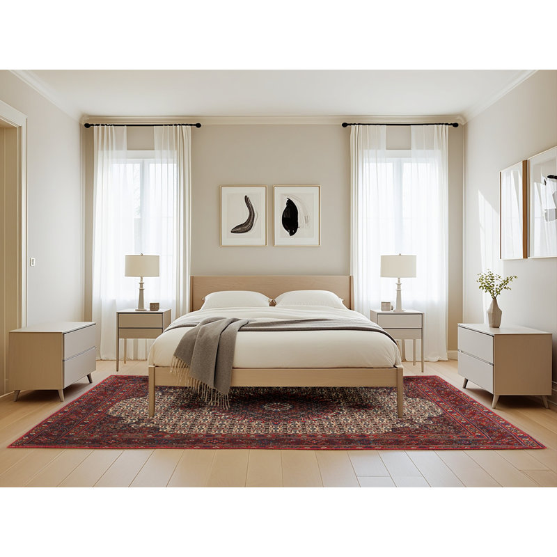 Tapis rouge/beige/noir traditionnel, Rectangle 5 pi x 8 pi