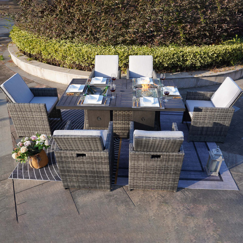 Wicker 6 - Person Patio Conversation Sets with Cushions, Grey