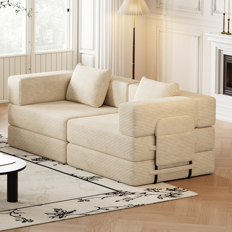 Canapé en velours côtelé 72,4 po, Velours côtelé beige
