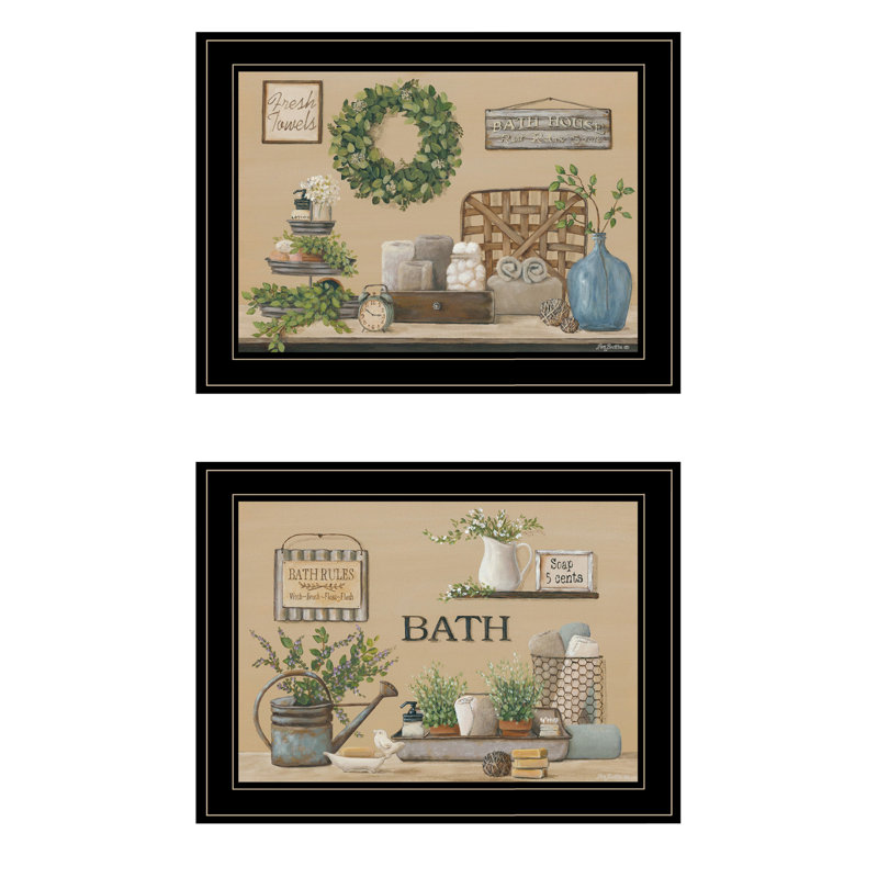 «Bath Time», vignette 2 pièces par Pam Britton, reproduction encadrée prête à accrocher, cadre noir, H 15 po x l 19 po 